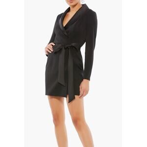 Mac Duggal Formal Tuxedo Mini Wrap Dress Black 12